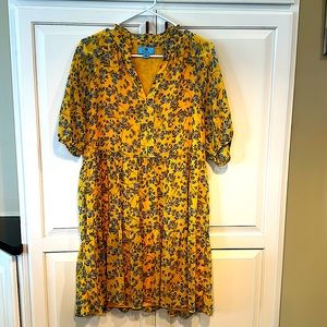 Gold and Lilac Floral Half Sleeve Dress